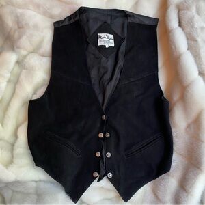 Vintage suede leather black gold button vest 90’s size m